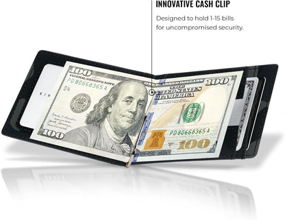 Kings Loot Money Clip Slim Minimalist Wallet for Men – RFID Blocking Leather Design with Money Clip – Front Pocket Bifold Holds 12 Cards – Stylish & Compact Wallets (Camo Black)