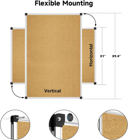 XBoard Cork Board 40 x 30, Notice Cork Bulletin Board Corkboard 4' x 3' with Aluminum Frame and Push Pins for Display
