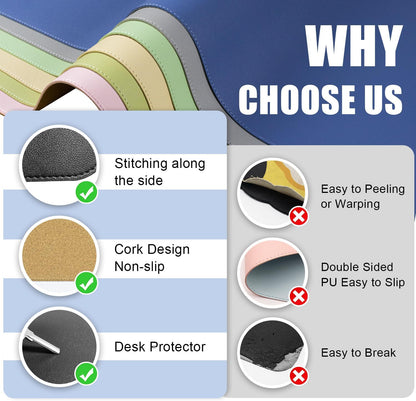 Large Desk Pad 35.4" x 17", Non-Slip Desk Mat with PU Leather & Natural Cork, Waterproof Writing Desk Natural Cork, Computer Mat Desk Protector for Office Home, Black