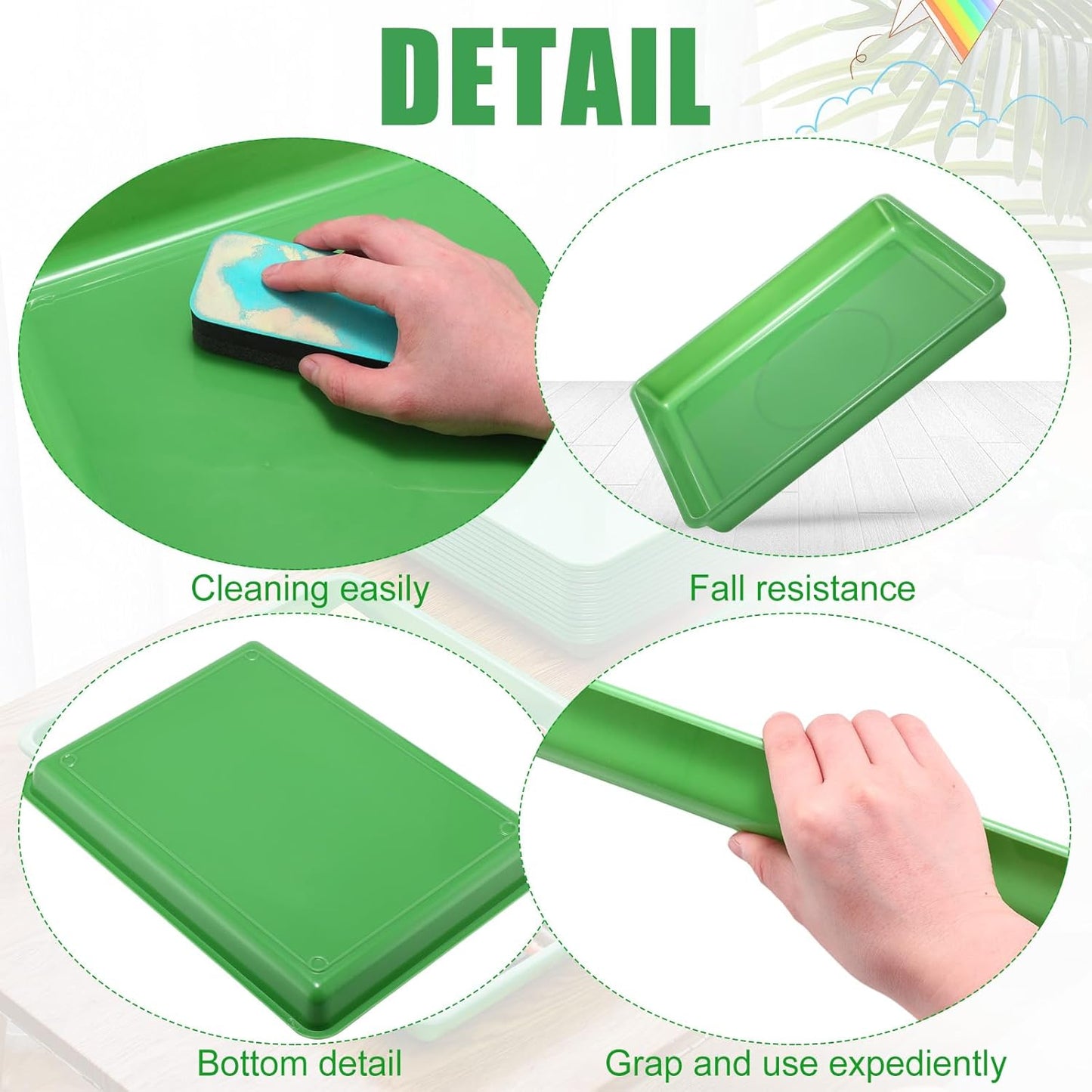 Maitys 15 Pcs Flat Plastic Trays 16.1 x 11.8'' Sensory Storage Tray Paper Stackable Classroom Bins for Office Home Organizer Arts and Crafts Supplies(Green)