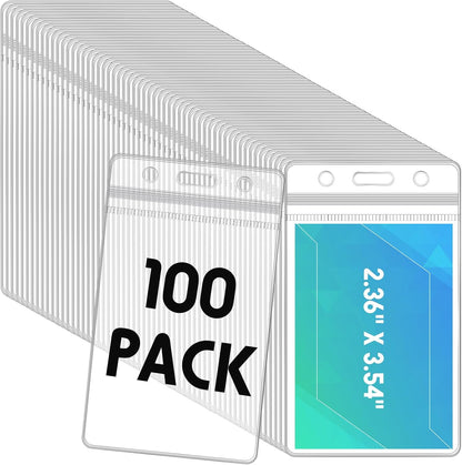 Marspark 100 Pieces Clear Plastic Name Badge ID Card Holders Vertical Name Badge ID Card Holders with Waterproof Resealable Zip Transparent PVC Sleeve Cover for Office School
