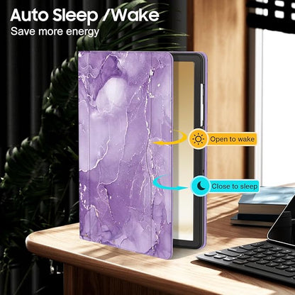 OKP Case for Samsug Galaxy Tab A9+ Plus 11 inch 2024(SM-X210/X216/X218), PU Leather Folio Cover with Multi-Angle Stand//Pen Holder, Auto Wake/Sleep Case for Galaxy A9+ 11" Tablet (Marble Purple)
