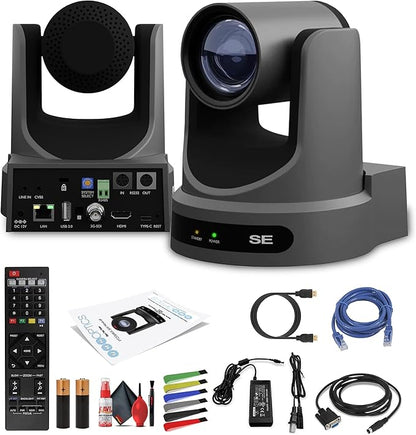 PTZOptics Move SE SDI/HDMI/USB/IP PTZ Camera with 20x Optical Zoom (Gray) (PT20X-SE-GY-G3) + Lens Cleaning Kit + HDMI Cable + Ethernet Cable + Color Wire Ties