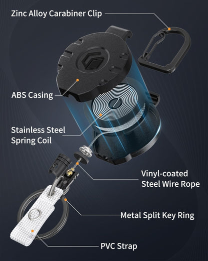 Uniclife 2 Pack Heavy Duty Badge Holder Vertical Hard Plastic Case with Retractable Keychain Badge Reel for up to 8 oz Hard Card Protector with Clear Window Tactical ID Holder