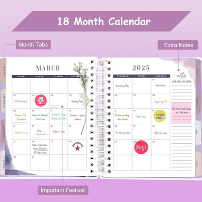 Planner 2025-2026, 18 Months Large Academic Daily Weekly Monthly Planner Organizer, July. 2025 - Dec. 2026, 8.5x9.8" Agenda with Page Tabs, Separator Page, Pocket Folder, Bookmark, Stickers & Sticky Note Set