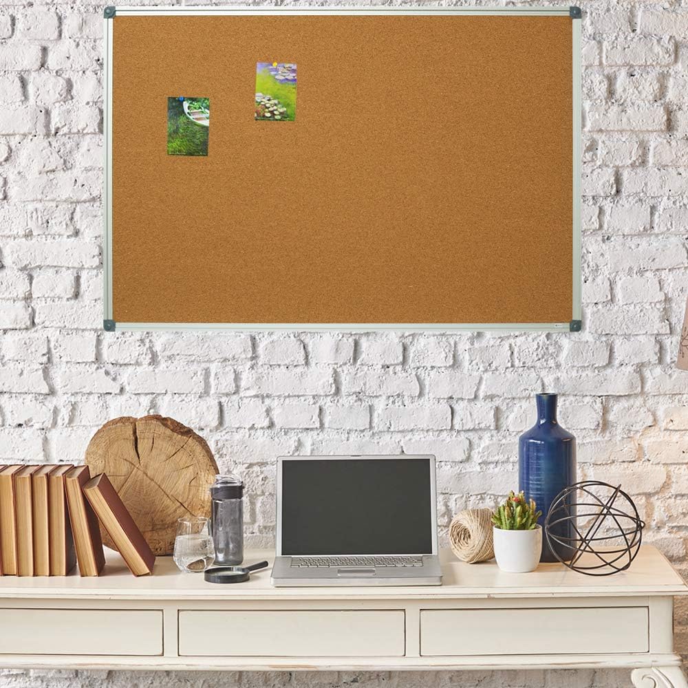 Lockways Cork Board Bulletin Board, 2 Pack Double Sided Corkboard 36" x 24", Wall-Mounted Silver Aluminum Message Presentation Notice Board 3 x 2 Feet