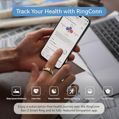 RingConn Gen 2, World’s First Smart Ring with Sleep Apnea Monitoring, No APP Subscription, 12-Day Battery Life, Stress/Heart Rate/Women's Health Tracker, Android & iOS Compatible (Rose Gold, Size 10)