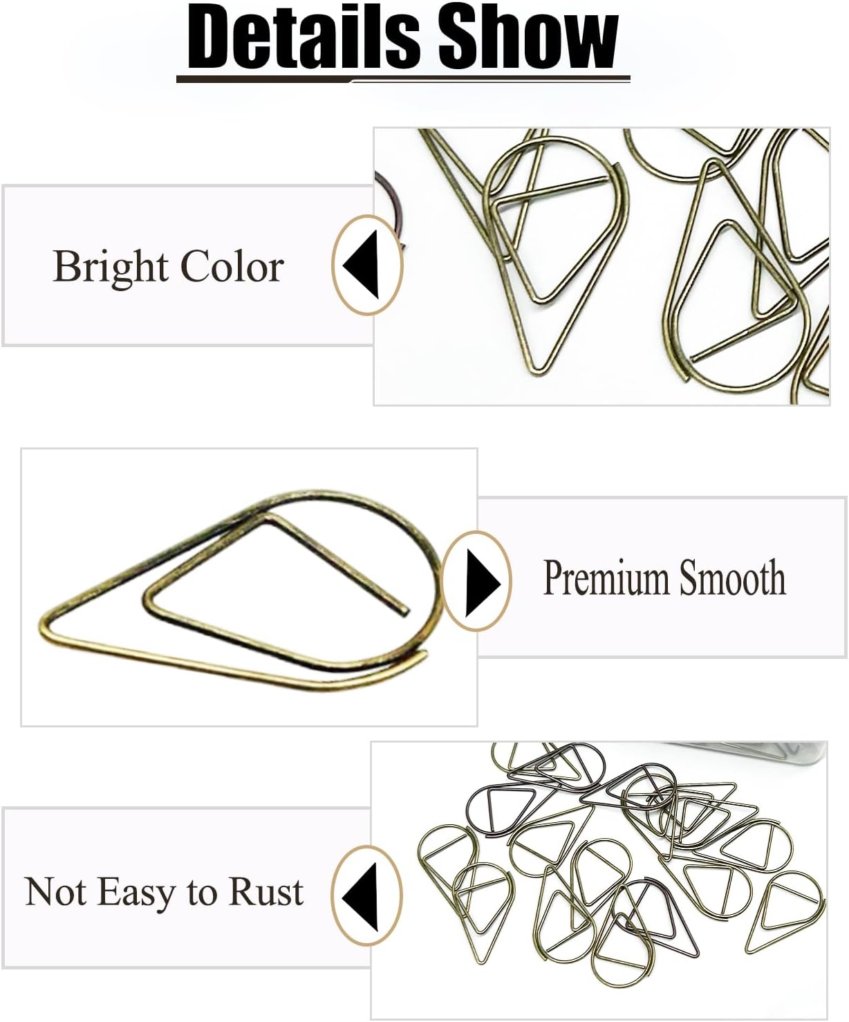 200 Pcs Teardrop Paper Clips Bulk,Stainless Steel Rust-Resistant Paperclips for Wedding Invitations, 3X Stronger Hold with Mirror Polish (Bronze, 1inch)