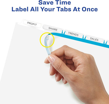 Avery 5 Tab Dividers for 3 Ring Binder, Easy Print & Apply Clear Label Strip, Index Maker Customizable White Tabs, 5 Sets (11436)