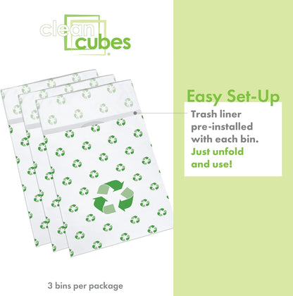 | 30 Gallon Disposable Trash Cans (3-Pack) with Fitted Trash Bags - Reusable Garbage and Recycling Bins for Parties, Events, and More (Recycle - 30” Height x 17” Width x 14” Depth)