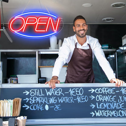 22" X 11" Led Neon Open Signs for Business, Large Open Signs, Plug In Electric Light Up with ON/OFF Switch, Ultra Bright Open Sign for Bar Salon Coffee Stores Club Hotel (Oval)