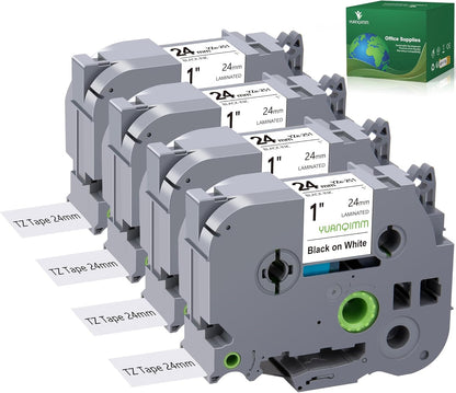 Compatible with Brother TZe-251 TZe TZ Tape 24mm 0.94 Laminated White TZe251 TZ-251 Replacement for PTouch 1 Inch Label Maker Tape for P Touch PTD600 PT-P710BT, 4 Pack