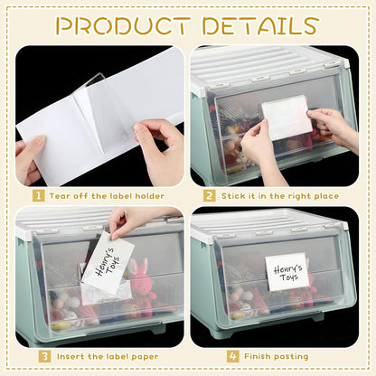 Jeyiour 100 Pcs Label Holders Adhesive Nameplate Pockets Storage Bin Labels Index Card Holder Shelf Plastic Peel Stick for Classroom Supermarket Bookshelf Library Student Box Drawer (3.6 x 5 Inch)