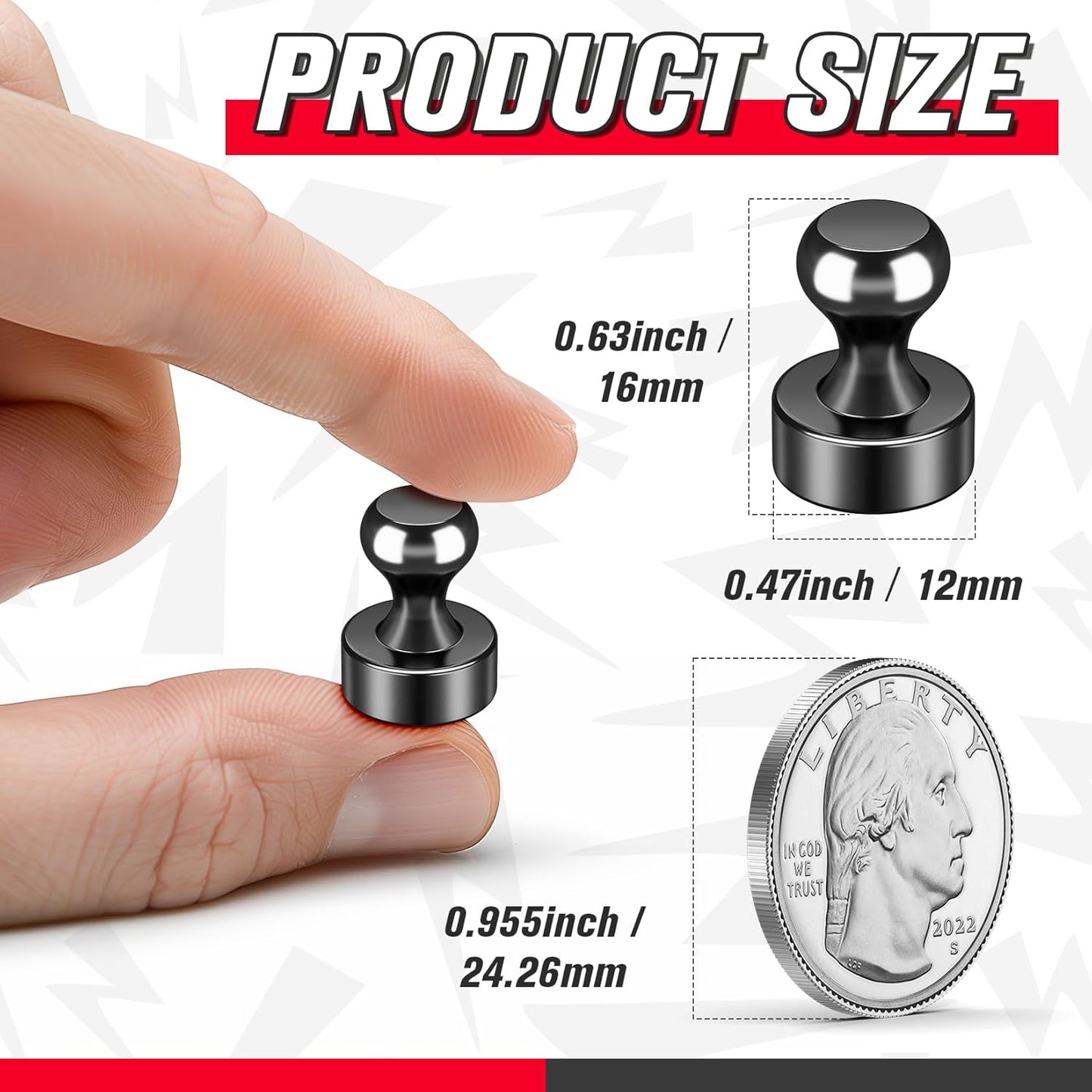 FINDMAG 14 PCS Black Fridge Magnets, Small and Strong Whiteboard Magnets for Office, Home, Locker Accessories, Map Decorative