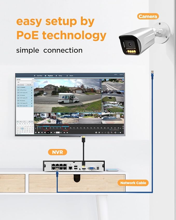4 Camera Security System 8 Channel, 4X 5-Megapixel Wired Security IP Bullet PoE Camera w/Human Detection, 2 Way Audio, Smart Dual Light Color Night Vision, 4K 8CH NVR 2TB HDD, PB65A0408-5MD