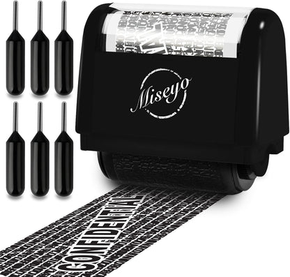 Miseyo Identity Theft Protection Roller Stamp Set - Black (6 Refill Ink Incleded)