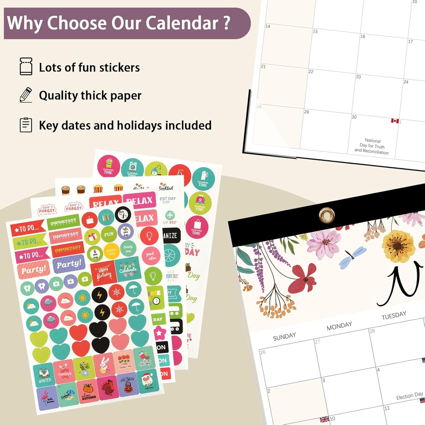 Calendar 2025-2026, Monthly Desk Calendar from July 2025 to December 2026, 17" x 12", Large Desktop Calendar Monthly, Perfect for Home or Office, Floral (Desk(17" x 12"）)