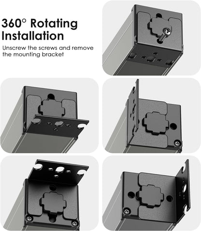 JUNNUJ Heavy Duty Power Strip Wall Mount, 20 Amp Surge Protector 1200J Metal 8 Outlet Under Desk Mounted 20A, Garage Power Bar Table Socket Industrial Outlets 6-20R T-Slot, 10FT 12AWG Extension Cord