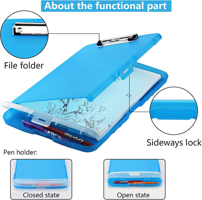 Clipboard with Storage, A4 Binder Nursing Clipboards with Pen Holder, Heavy Duty Storage Clipboard with Low Profile Clip, Clipboards Folder Side-Opening, Smooth Writing Clip Board (Transparent Blue)