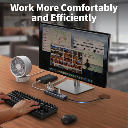 4Ft 7-Port USB 3.0 Hub for Desktop - Aluminium USB Extender Hub 5Gbps, USB Multiport Adapter, USB Splitter, USB Hub Long Cable for Desktop, PC, Flash Drive, Mobile HDD, Windows/XPS, 1.2m