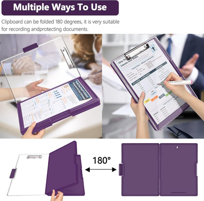 Clipboard with Storage,Heavy Duty Clip Boards 8.5x11 with 2 Storage Case,Clear Visible Top Panel Storage Clipboards,Side Open Clip Boards,Nursing Clipboard Folder Case for Office Supplies-Dark Purple
