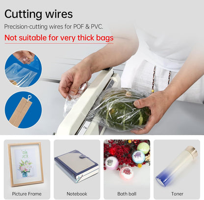 Impulse Heat Sealer with Cutter, Heavy-Duty Bag Sealing & Cutting Machine, 2 Extra Replacements（Orange, 8inch）