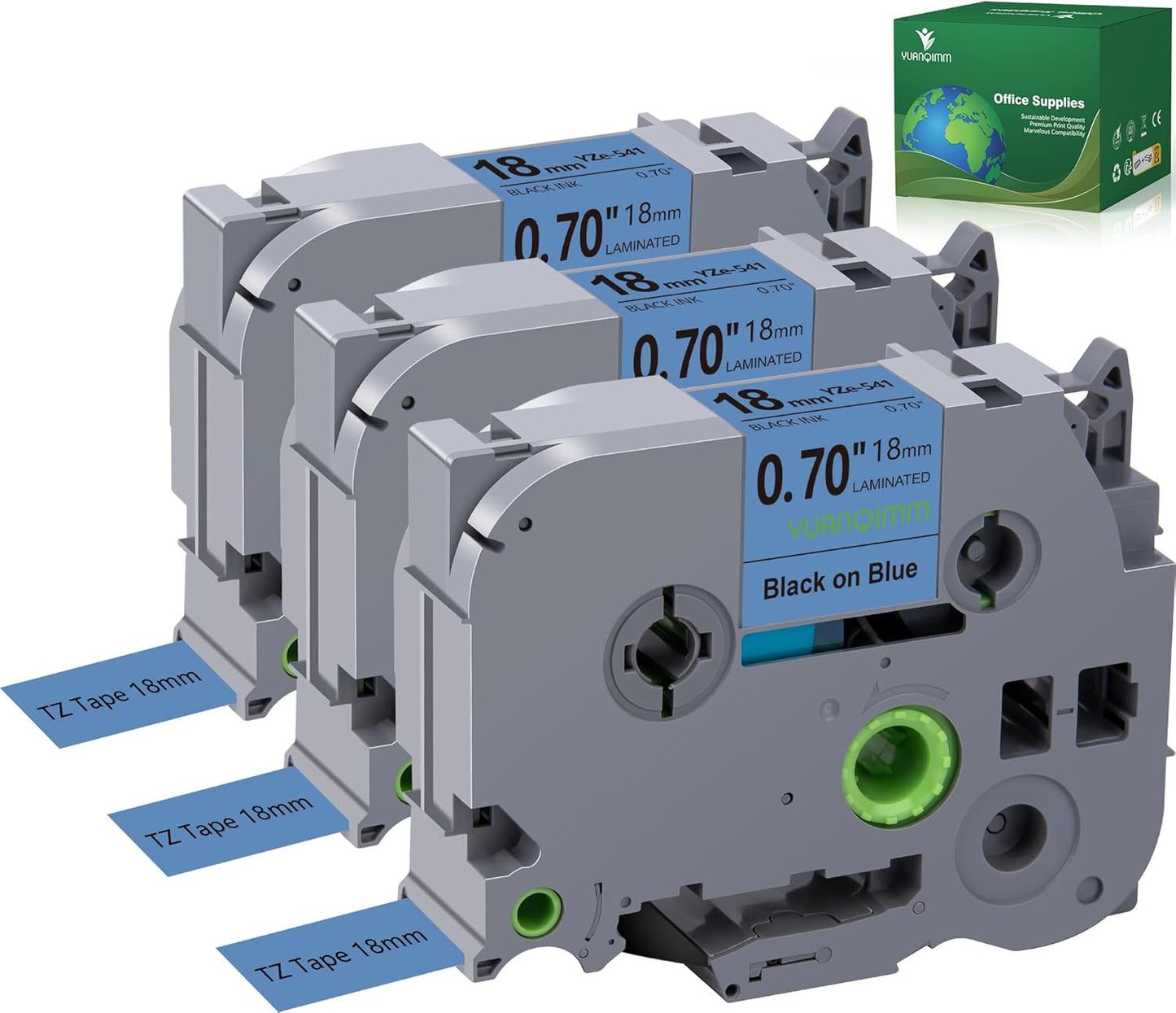 TZe-541 18mm TZe TZ Blue Tape Compatible with Brother P Touch Label Maker Tape TZ-541 TZe541 TZ541 Label Tape 18mm 0.7 Laminated Black on Blue for PT D400 D600 D610 P710bt, 3-Pack