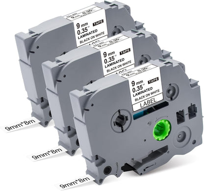 9mm Label Maker Tape TZe-221 Replacement for Brother TZe TZ Tape 9mm 0.35" Laminated (Black on White) P Touch Label Tape TZe221 for Brother PT-D220 H100 D410 D600 1890 H103W, 3 Pack