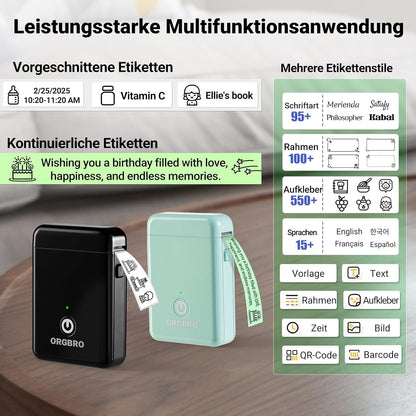 ORGBRO Label Maker Machine with Tape, X1 Portable Bluetooth Mini Label Printer, Support Pre-Cut & Continuous Label, Wireless Small Label Makers with Versatile App for School Home Office Organization