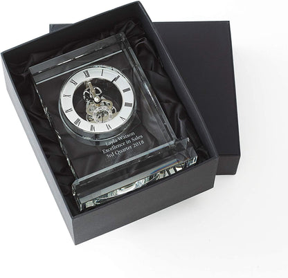 Baudville Engraved 7" Clock Trophy - Clear Crystal with Silver Accents - Silver Inset Time Piece - Personalized Engraving Up to Three Lines and Pre-Written Verse Selection