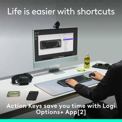 Logitech POP ICON Keys Wireless Bluetooth Keyboard, Comfortable Typing, Programmable Keys, Easy-Switch Between up to 3 Devices, for Laptop, Tablet, PC – Graphite and White