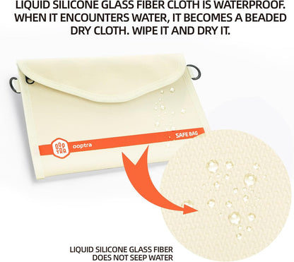 Fireproof Document Bag (Beige) – Waterproof Zipper – Lightweight & Portable – for Home, Office & Travel – Holds Files, Cash, Passport, Valuables – Fire & Water Resistant – with External Buckle