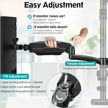 MOUNT PRO Triple Monitor Mount for Max 32" Computer Screen, Adjustable 3 Monitor Desk Mount, up to 17.6lbs Each, Gas Spring Three Display Arm with Tilt Swivel Rotation, VESA Mount 75x75/100x100mm