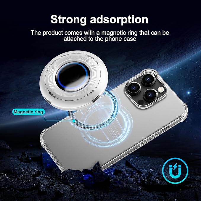 FP108 500GB Magnetic Portable SSD, External Solid State Drives with PD-100W and 2050MB/s USB-C 3.2 Gen 2x2, Play While Charging, Compatible with iPhone 16/15 Pro Max, Android, PC, Mac, Switch Lite
