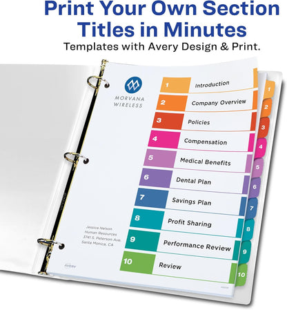 Avery Heavy-Duty View 3 Ring Binder with 3 Inch Rings, 10 Tab Customizable Table of Contents Binder Dividers, Office Supplies Set (01678)
