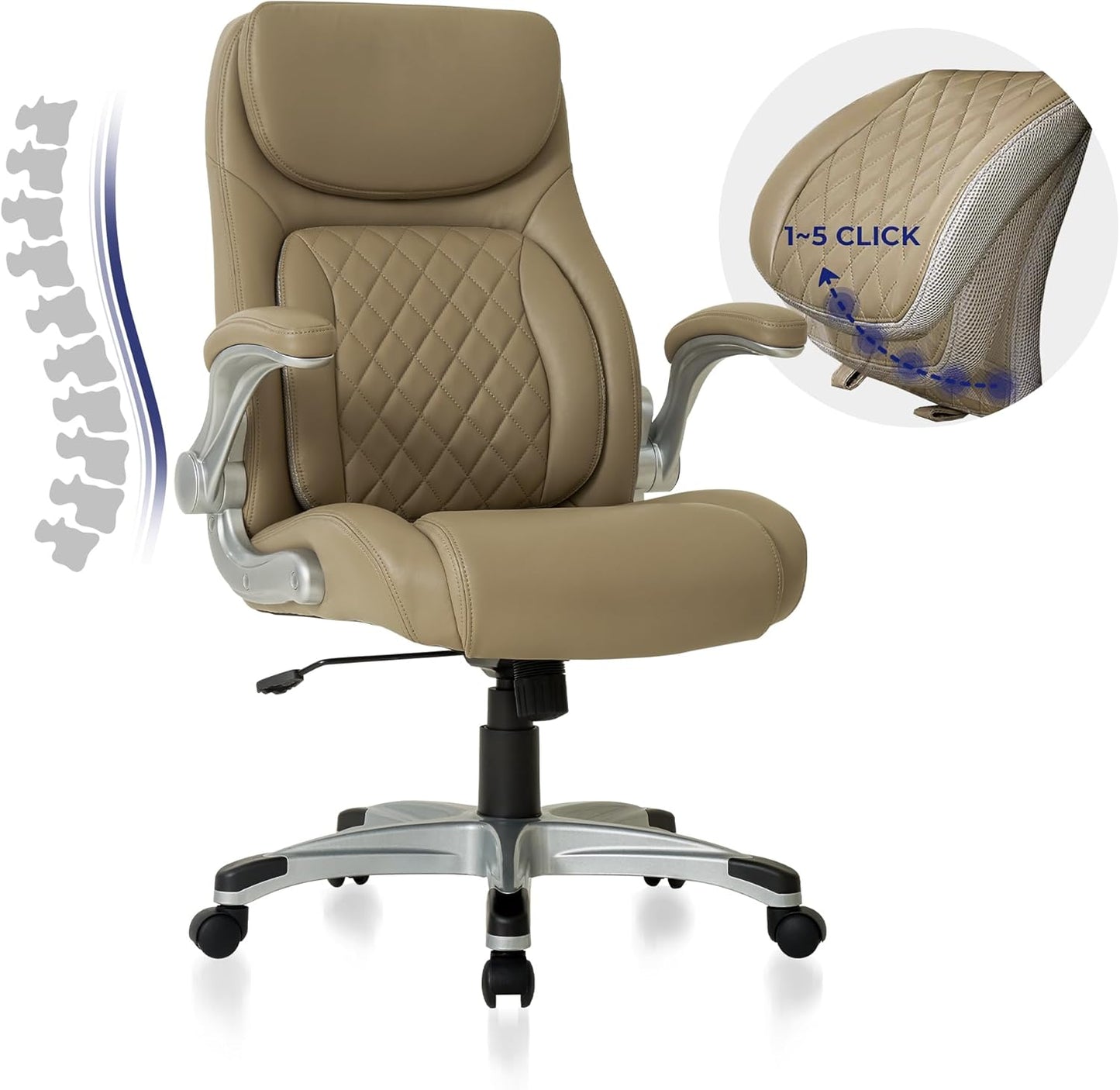 Nouhaus Ergonomic Office Chair Premium Microfiber Leather Adjustable Lumbar Support & Armrests, High Back Comfy Desk Gaming Chairs Executive Computer Swivel Chair Tilt Function(Posture,Taupe)