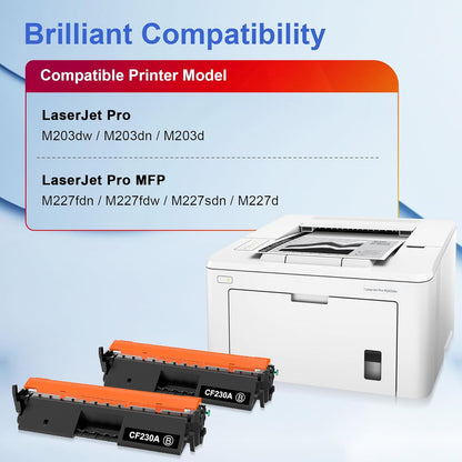 Toner Kingdom 30A CF230A Toner Cartridge Replacement for HP 30A Black Toner Cartridge 30X CF230X for HP Laserjet Pro MFP M227fdw M203dw M227fdn M227sdn M227 M203dn M203d M203 Printer (2 Black)