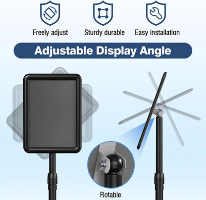 Sign Stand Floor Standing Sign Holder Sign Stands for Display 8.5 x 11 Inches Pedestal Sign Holder 360° Rotation Adjustable Signage Stand for Business Exhibition, Restaurant, Supermarket (Black)