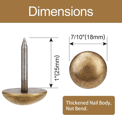Retro Solid Pure Brass Tacks as Antique Upholstery Tacks for Furniture, Decorative Push Pins for Wood,Carpet Tacks,Hardware Tacks,Cap Tacks,Thumb Tacks,Brass Fasteners(7/10",18mm Brozen Color,10 Pcs)