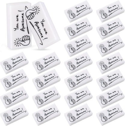 Fuutreo 50 Pcs Welcome Back to School Gifts for Students Inspirational Pencil Erasers Bulk You are Awesome White Cute Fun Erasers First Day of School Gifts Classroom Prizes from Teachers