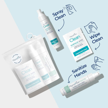 Travel Essentials | Hygiene Kit | Travel Toiletry Kit | Travel Size | Gel Hand Sanitizer 3-Mint Scent | Surface Wipes | Individual Travel Wipes | Surface Cleaner & Air Mist | Made with Essential Oils