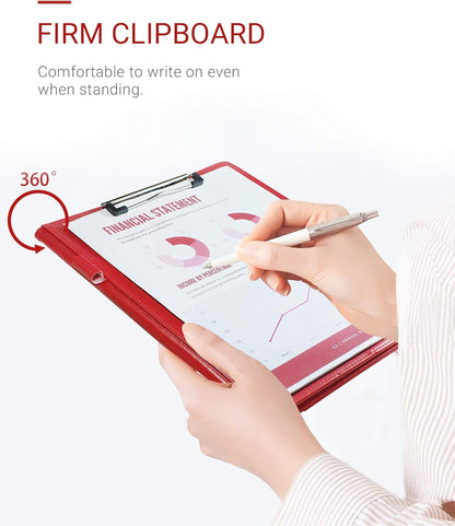 Mymazn Padfolio Clipboard Folder Portfolio, Faux Leather Storage Clipboard with Cover for Legal Pad Holder Letter Size A4 Writing Pad for Business School Office Conference Notepad Clip Boards (Red)