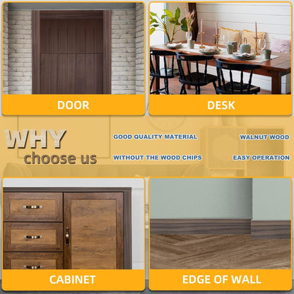 GSCIT Club Walnut Wallpaper, 2.4 inch X 15ft Self Adhesive Wood Grain Repair Tape Walnut Repair Patch for Tables, Chairs, Baseboards, Doors, Windows, Floors, Handicraft DIY.