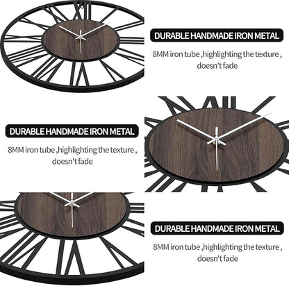 LEIKE Large LED Wall Clocks,Silent,Non Ticking,Battery Operated Rustic Round Modern Big Wood Wall Clock for Living Room, Bedroom,Kitchen,Farmhouse,Office,Home Decor -20" Black,LED,Roman Number