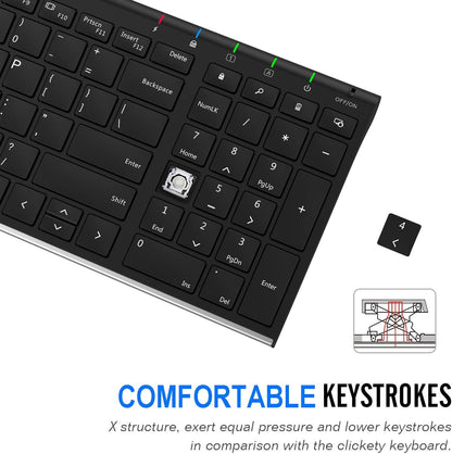 Arteck USB Wireless Keyboard Stainless Steel Ultra Slim Keyboard with Numeric Keypad for Computer/PC/Laptop and Windows 11/10/8 Rechargeable Battery