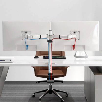 Pholiten Dual Monitor Stand, Heavy Duty Adjustable Monitor Arm Desk Mount for 2 Screens up to 42Inches, Tilt, Swivel, Rotate, Supports Tilt, Swivel, Rotate, Supports 22 lbs per Arm,White