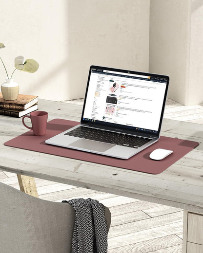 YSAGi Non-Slip Leather Desk Pad, Waterproof Laptop Computer Desk Keyboard Mat, Table Protector Blotter Mat, Large Mouse Pad for Office/Work/Home/Decor(Dark Pink, 23.6" x 13.7")