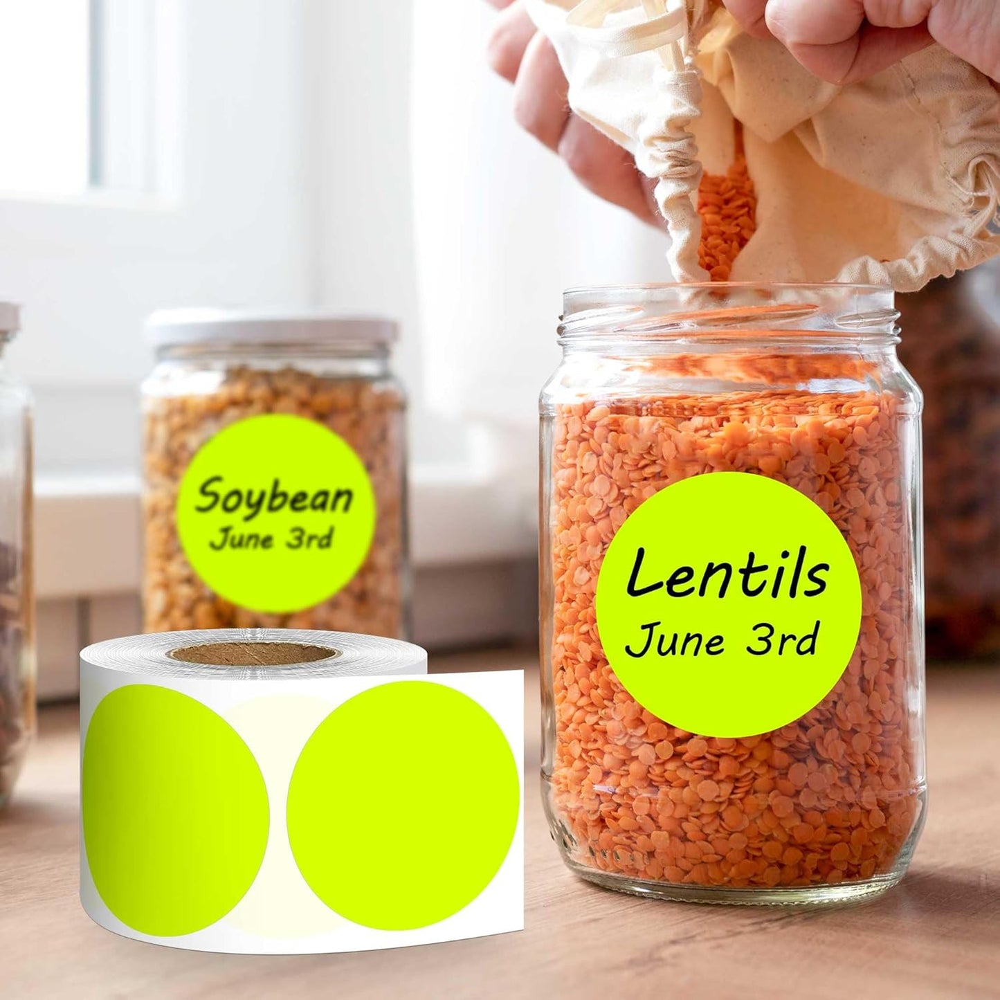 PARLAIM 2 inch Round Color-Code Dot Sticker Labels, 4 Rolls 2000 Adhesive Label Pack in Dispenser Box, Fluorescent Yellow