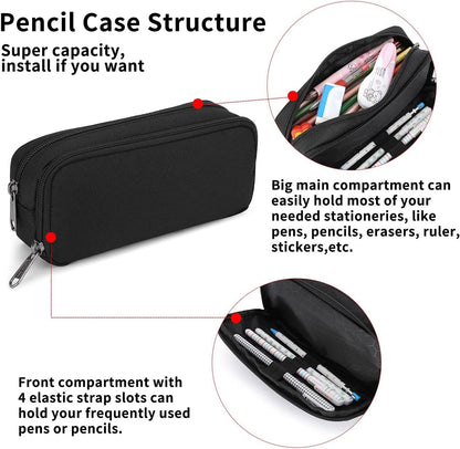 Della Gao Pencil Case Large Capacity Pencil Pouch Aesthetic Pencil Box for Office Stationery Organizer, Simple Sturdy Multifunctional Pencil Bag for Men - Black