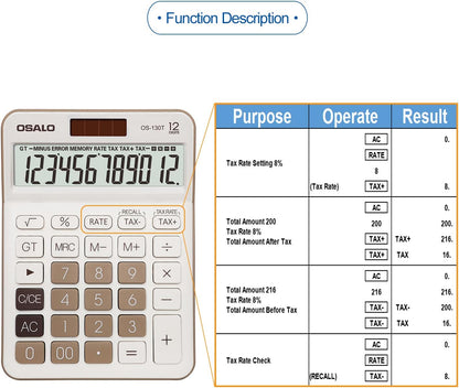 Pendancy 12 Digit Office Calculator Desktop with Tax+/- for Advanced Tax Calculation, Large LCD Display Big Buttons, Dual Power Durable Portable Design, for Financial Accounting Business Use